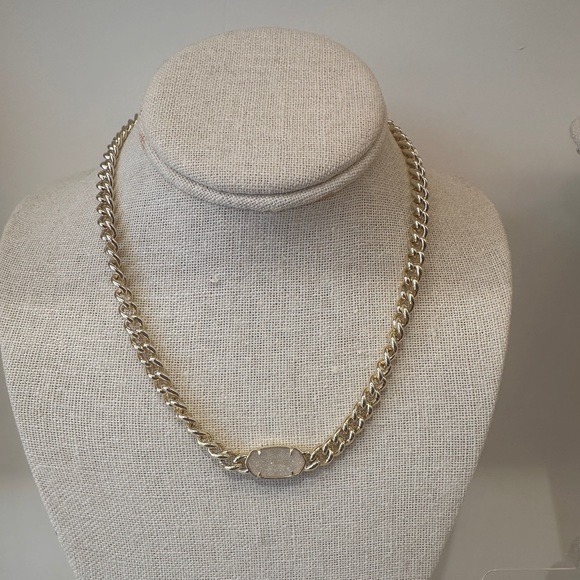 Kendra Scott Elisa Drusy Pendant Cuban Chain Necklace Gold - Picture 2 of 2